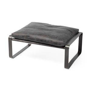 Mercana Hornet Compact 14" Ottoman - Modern Industrial Elegance with Genuine Leather Cushion and Metal Base 67603