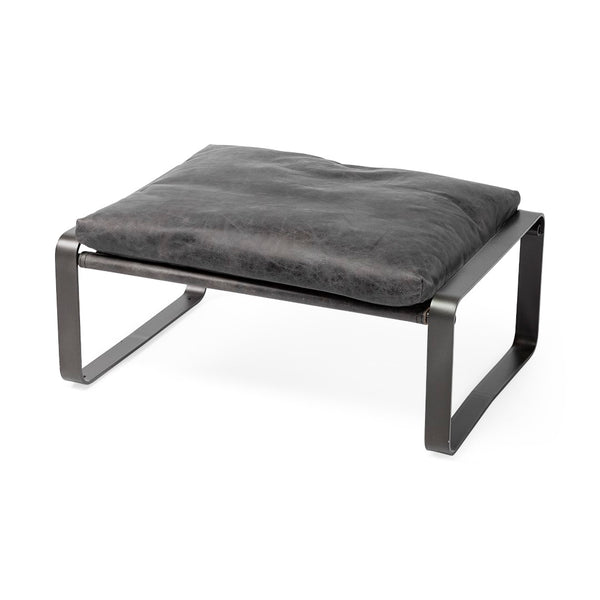 Mercana Hornet Compact 14" Ottoman - Modern Industrial Elegance with Genuine Leather Cushion and Metal Base 67603