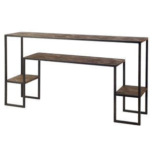 Mercana Parquet 13.5L x 60W x 33H Wooden Multi-Shelf and Black Metal Frame Console Table  67552