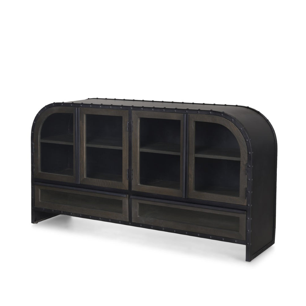 Mercana Gehry I 62.3” Industrial Sideboard with Mango Wood Accents and Glass Fronts for Stylish Storage 67532
