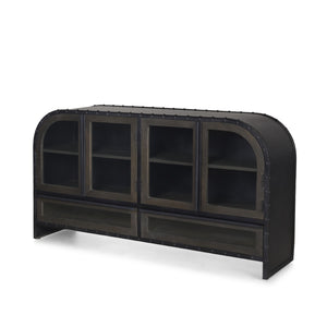 Mercana Gehry I 62.3” Industrial Sideboard with Mango Wood Accents and Glass Fronts for Stylish Storage 67532