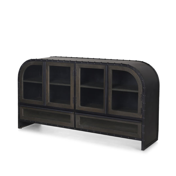 Mercana Gehry I 62.3” Industrial Sideboard with Mango Wood Accents and Glass Fronts for Stylish Storage 67532