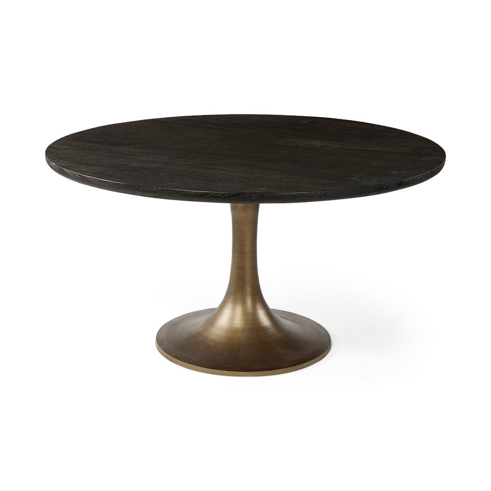 Mercana McLeod Round Dining Table - Solid Mango Wood Top with Sleek Gold Metal Base for Modern Spaces 67502-AB