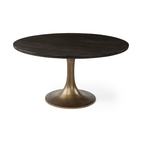 Mercana McLeod Round Dining Table - Solid Mango Wood Top with Sleek Gold Metal Base for Modern Spaces 67502-AB