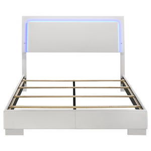 English Elm Strick White High Gloss Queen LED Panel Bed with Solid Wood/MDF, Slatted Design, Energy-Saving Light B062S00671