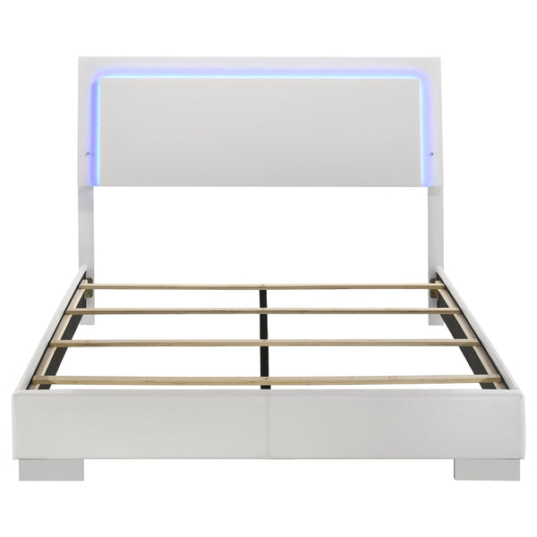 English Elm Strick White High Gloss Queen LED Panel Bed with Solid Wood/MDF, Slatted Design, Energy-Saving Light B062S00671