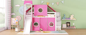 English Elm Full Size Castle Loft Bed with Tent Canopy and Tower for Kids Playroom LT000569AAH-1