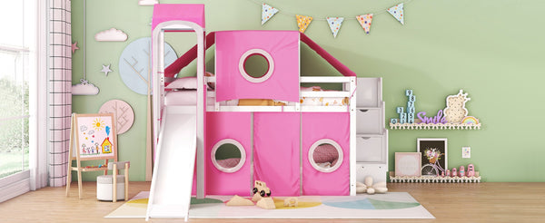 English Elm Full Size Castle Loft Bed with Tent Canopy and Tower for Kids Playroom LT000569AAH-1
