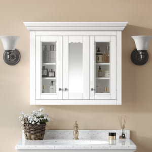 English Elm 35" Bathroom Medicine Cabinet with Mirror — 5 Adjustable Shelves, Wall-Mounted Storage, Modern White Elegance N710P264306K