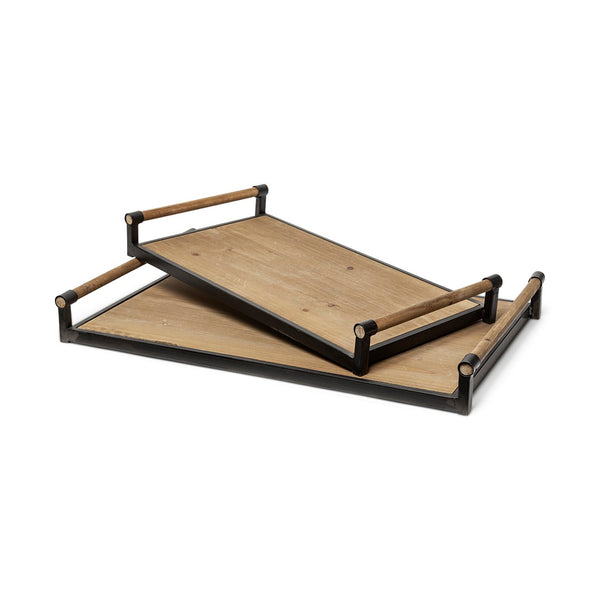 Mercana Benson Rustic Modern Wood and Metal Serving Trays for Stylish Home Décor and Organization 67701