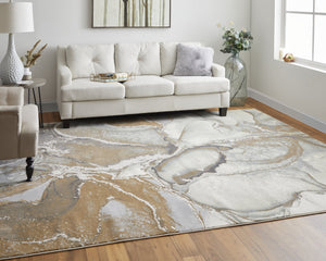 Feizy Rugs Clio Abstract Watercolor Area Rug - Luxurious Machine-made Design With High-low Pile Texture Gray,Brown Polypropylene Clo39k5ftanmlth13