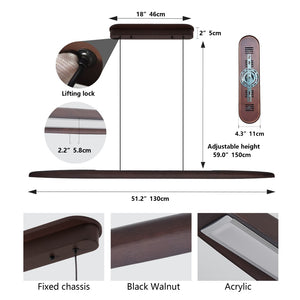 English Elm 51-inch Walnut Wood Linear Led Pendant Tunable Warm Light for Dining or Kitchen W1340P264187