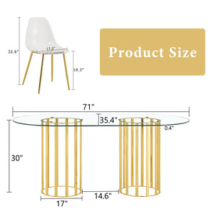 English Elm Table and Chair Set Oval Tempered Glass Top Gold Base with 6 Acrylic Seats W1151S04730