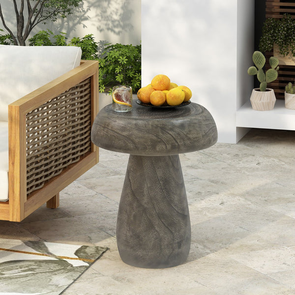 English Elm Christopher Knight Home® - MGO Mushroom Side Table with Wood-Grain Texture, Weatherproof MGO, Vintage Gray, 200lb Capacity N770P200249N