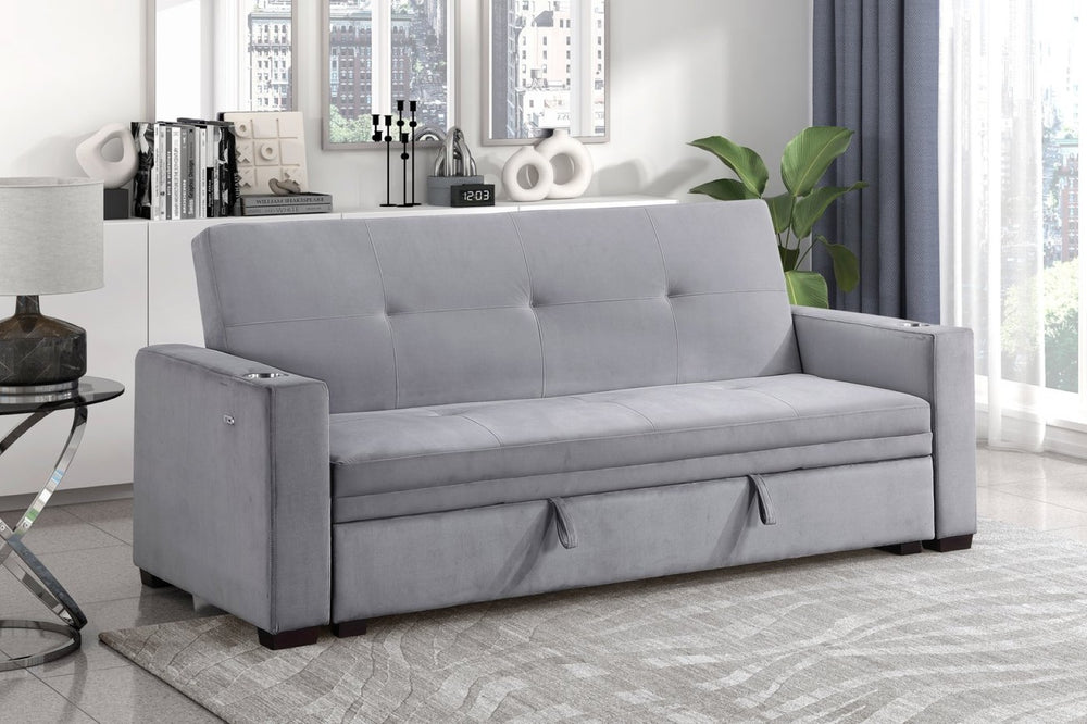 English Elm Modern Velvet Tufted Sleeper Sofa with Storage Cup Holders and Usb Charging Ports B011P256229