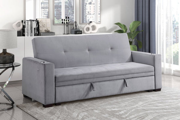 English Elm Modern Velvet Tufted Sleeper Sofa with Storage Cup Holders and Usb Charging Ports B011P256229
