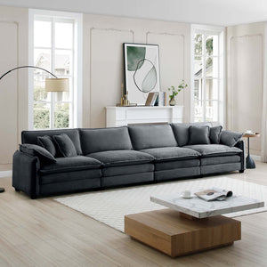 English Elm Corduroy Sofa - Modern 4-Seater Upholstered Couch With Pillows For Living Room & Office Comfort W714S00760