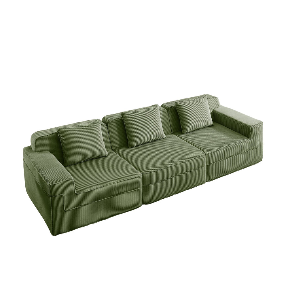 English Elm Modular 3-Seat Boneless Sofa - Luxurious Cloud Sectional Couch In Soft Green Corduroy Fabric W3041S00331