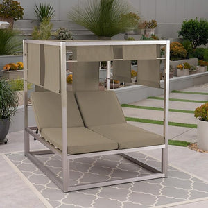 English Elm Christopher Knight Home® - 61409.00AGRY_61409.00BGRY Aluminum Daybed with Adjustable Canopy and Dual Chaise Lounges, Rust-Resistant Frame khaki 61409.00A_61409.00B