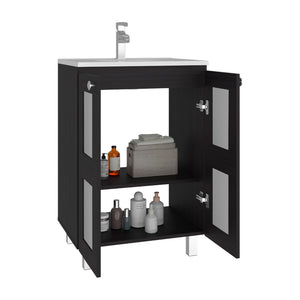 English Elm Haysi Frosted Glass Bathroom Vanity with Resin Sink and Shelved Storage Cabinet B070S00415