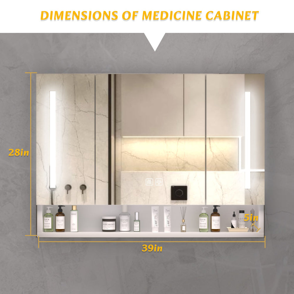 English Elm Modern Aluminium 39x28in Bathroom Cabinet with LED Mirror, Defogger, 3-Color Temp, Waterproof Storage W2700P195641