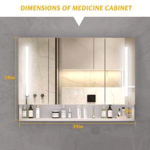 English Elm Modern Aluminium 39x28in Bathroom Cabinet with LED Mirror, Defogger, 3-Color Temp, Waterproof Storage W2700P195641