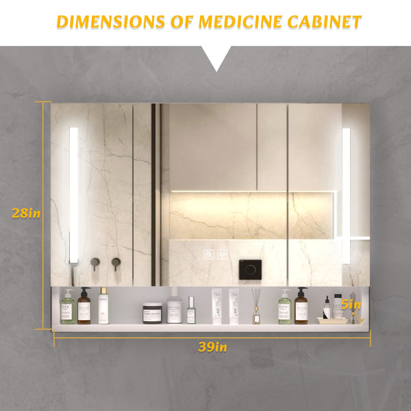 English Elm Modern Aluminium 39x28in Bathroom Cabinet with LED Mirror, Defogger, 3-Color Temp, Waterproof Storage W2700P195641