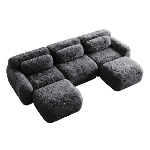 English Elm U-shaped Modular Sectional Sofa Plush Cloud Foam Boneless Build for Home Theater Lounging Dark Grey W714S01551