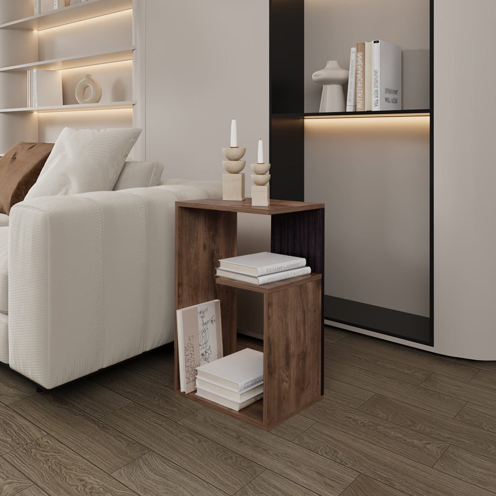 English Elm Side Table Sallis – Dark Brown Engineered Wood Accent Table with Open Shelf, Portable & Space-Saving B092P286115