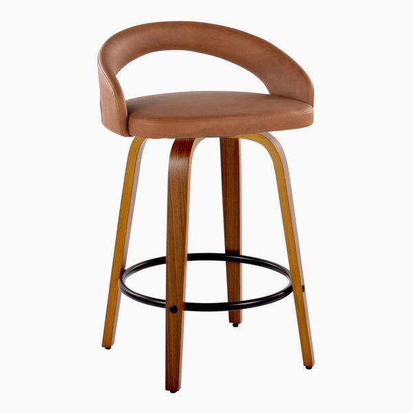 English Elm Fixed-height Swivel Counterstools Mahogany Wood Chrome Footrest Velvet Seat Set of 2 Camel B202S01774
