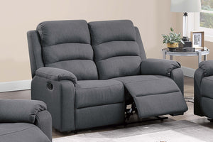 English Elm 3pc Reclining Living Room Set Sofa Loveseat Burlap Fabric Vertical Tufted Dark Gray B011S02374