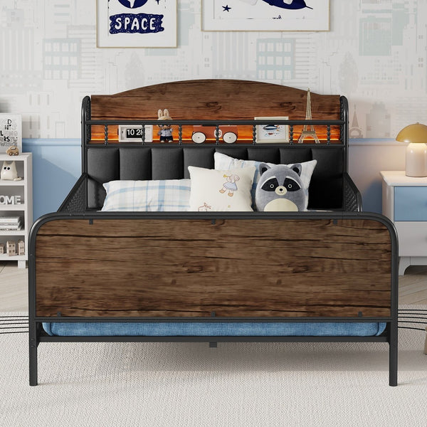 English Elm Full Solid Wood Kids Platform Bed with Guardrail, Low-Profile Durable Pine & MDF, 350LB Capacity Black 58.27 L x 16.93 W x 9.65 H W2593P337445