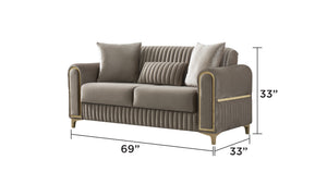 English Elm Melody Velvet Upholstered Sleeper Loveseat with Gold Accents, Vertical Tufting & Convertible Comfort taupe B009S01833