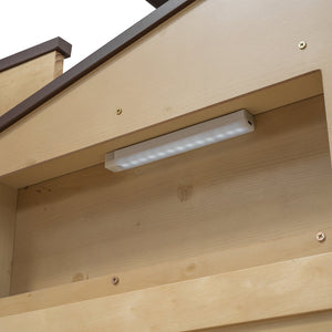 English Elm Twin House-Shaped Platform Bed with Built-In Storage, LED Accent Lighting and Rustic Pine Charm (95) Natural N709P184429M