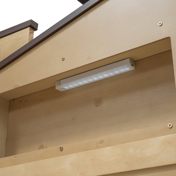 English Elm Twin House-Shaped Platform Bed with Built-In Storage, LED Accent Lighting and Rustic Pine Charm (95) Natural N709P184429M