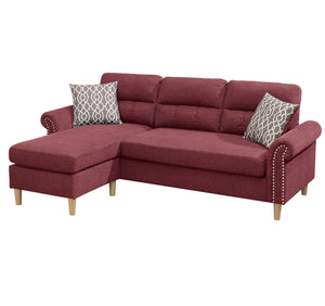 English Elm Reversible Tufted Velvet Sectional Sofa with Reversible Chaise, Nailhead Trim and Accent Pillows Red 34 L x 88 W x 23 H B089P389531