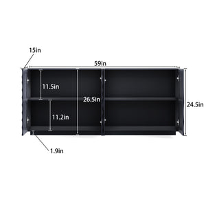 English Elm Buffet Modern Minimalist 4-Door Sideboard with Open Shelves, Anti-Tip Freestanding Storage, Navy W2263P353606