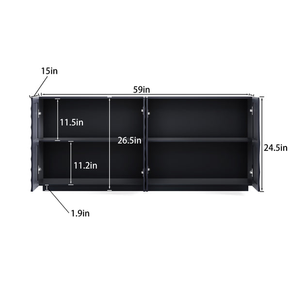 English Elm Buffet Modern Minimalist 4-Door Sideboard with Open Shelves, Anti-Tip Freestanding Storage, Navy W2263P353606