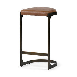 Mercana Tyson 31" Seat Height Brown Leather Seat Black Metal Frame Stool 67760