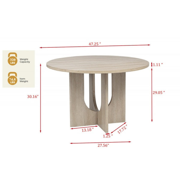 English Elm 5 Piece Round Oak Dining Set with Sculptural Base and Four Upholstered Chairs B011S01918