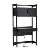 Holmes Modern Writing Desk with Outlet & USB Port, Reeded Drawer, and Hutch Storage Black WEHOL42OS3BL0 Walker Edison