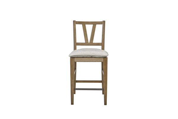 English Elm Counter Height Saddle Stool with Hickory Veneer Saddle Seat and Hand-Forged Metal Base, Durable Design Almond 42.75 L x 24 W x 13.75 H B2699P383854