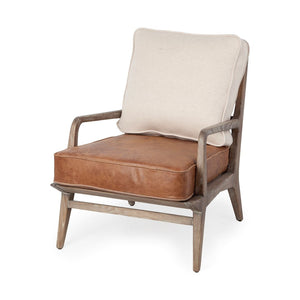 Mercana Harman Accent Chair - Mid-Century Modern Elegance with Cream Fabric and Solid Ashwood Frame Design 67512
