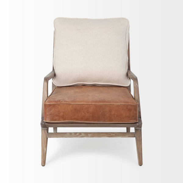 Mercana Harman Accent Chair - Mid-Century Modern Elegance with Cream Fabric and Solid Ashwood Frame Design 67512