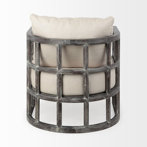 Mercana Skylar Chic Demi-Lune Accent Chair with Plush Cushions and Sculptural Wooden Frame for Any Space Cream Fabric | Brown Wood 67514