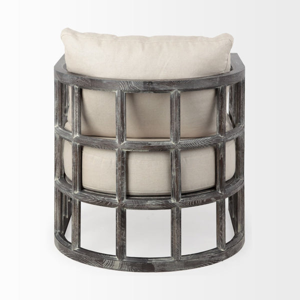 Mercana Skylar Chic Demi-Lune Accent Chair with Plush Cushions and Sculptural Wooden Frame for Any Space Cream Fabric | Brown Wood 67514