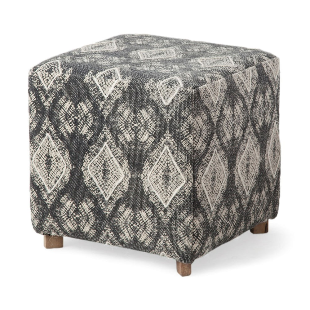 Mercana Pallu Boho-Inspired Ottoman with Elegant Geometric Design and Sturdy Wooden Base for Home Decor 67489