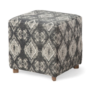 Mercana Pallu Boho-Inspired Ottoman with Elegant Geometric Design and Sturdy Wooden Base for Home Decor 67489