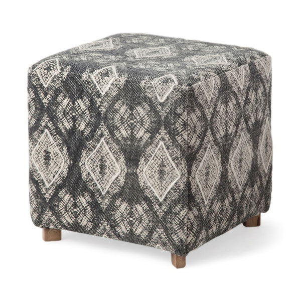 Mercana Pallu Boho-Inspired Ottoman with Elegant Geometric Design and Sturdy Wooden Base for Home Decor 67489