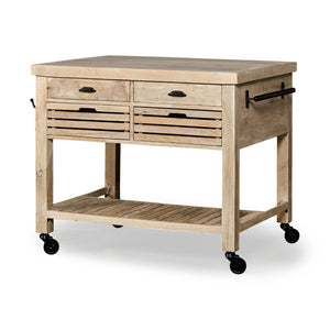 Mercana Columbia Kitchen Island with Black Iron Knobs - Stylish, Mobile, and Functional Storage Solution 67690